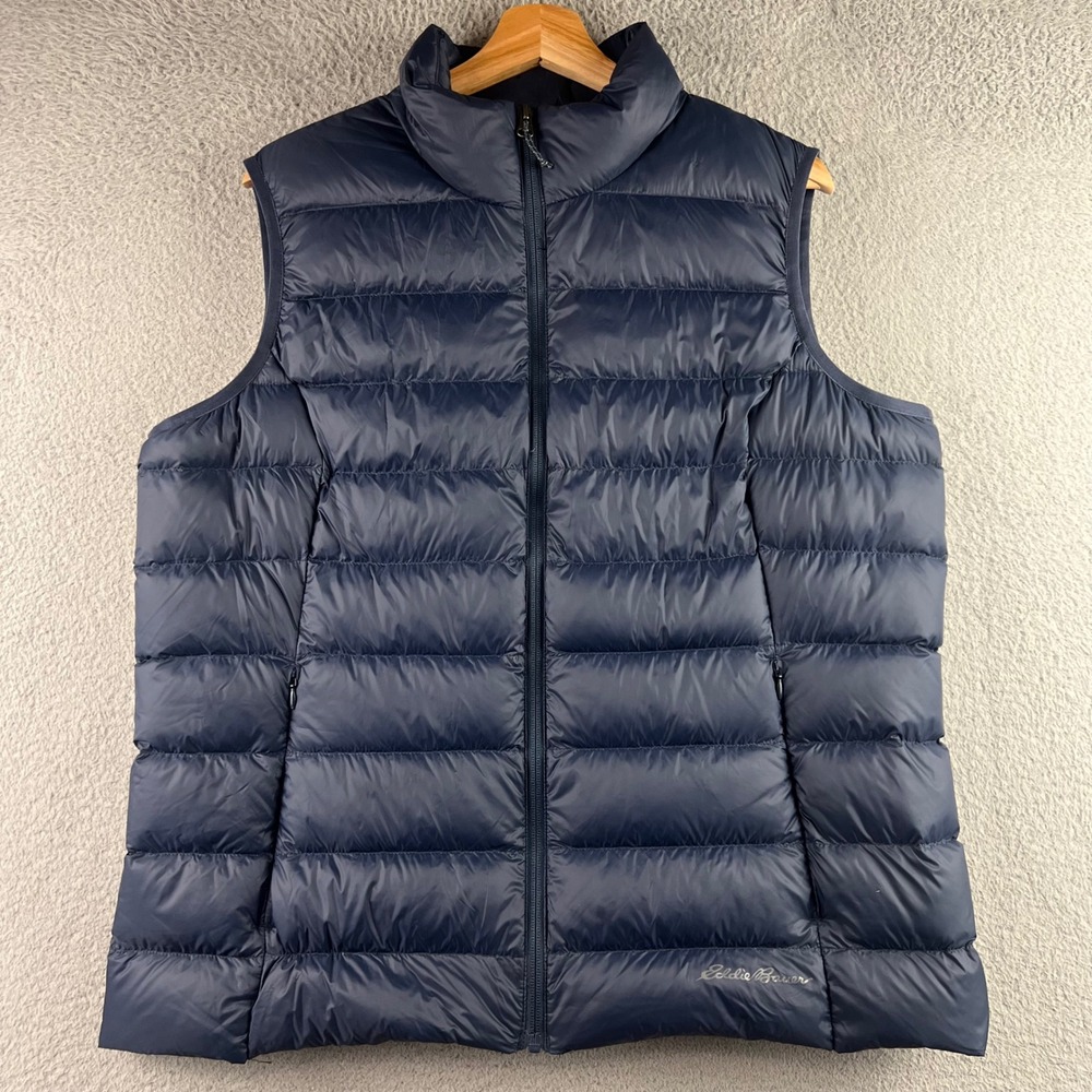 Eddie Bauer EB650 Navy Blue Down Puffer Vest Womens XL Full Zip Lightweight